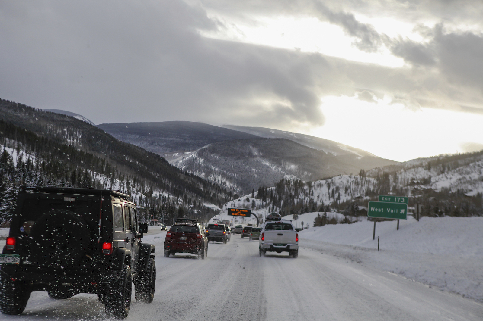 Mountain highway in winter